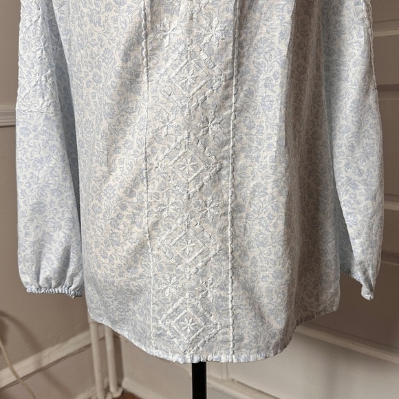 Joie Linen Blend Embroidered Peasant Top Tassels Smocked Neck Flowy Preppy Beach - Picture 7 of 17